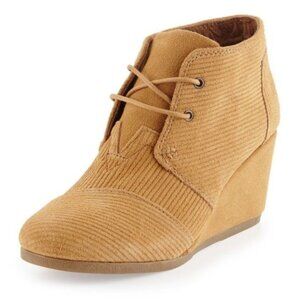 Toms Desert Corduroy Suede Lace Up Wedge Bootie